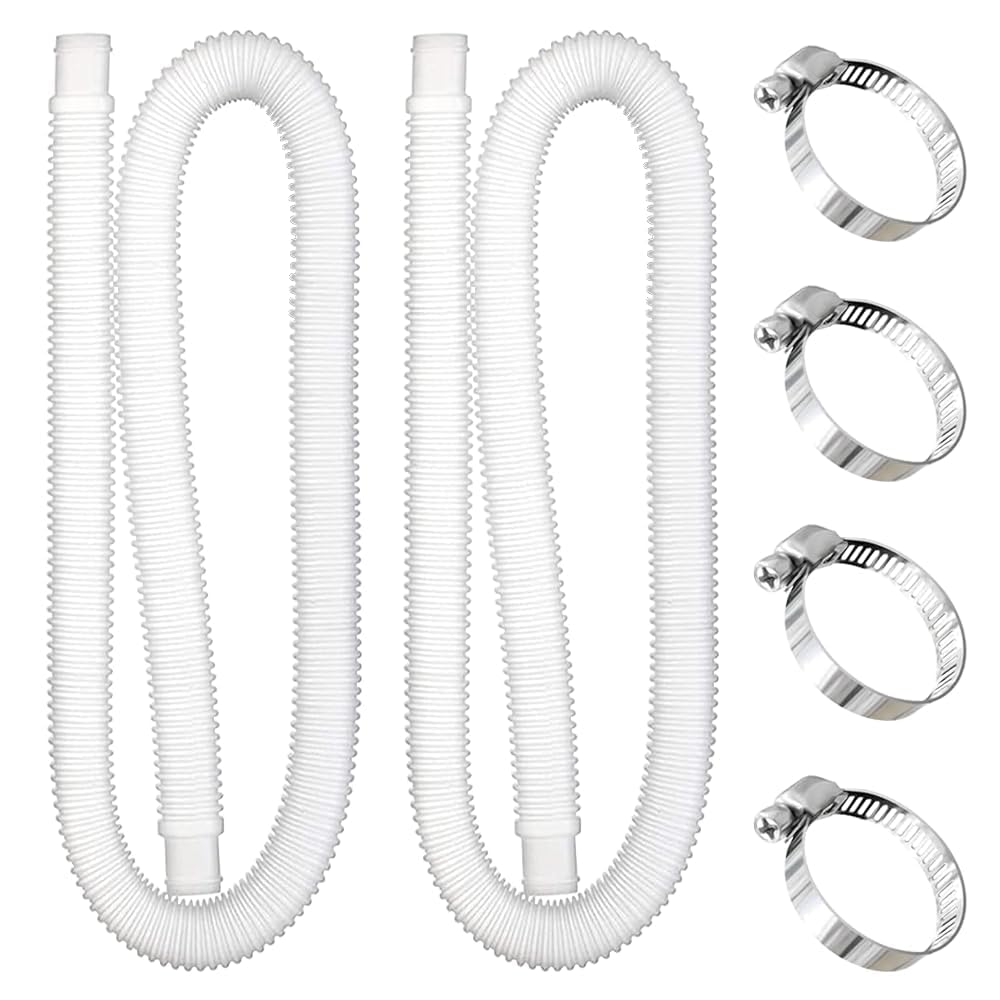 yotutun 2PCS 32mm Pool Pump Replacement Hose, 1 Meter Long Swimming Pool Replacement Hose Pool Pump Hose with 4 Metal Clamps Filter Pump for Above Ground Pools (White)