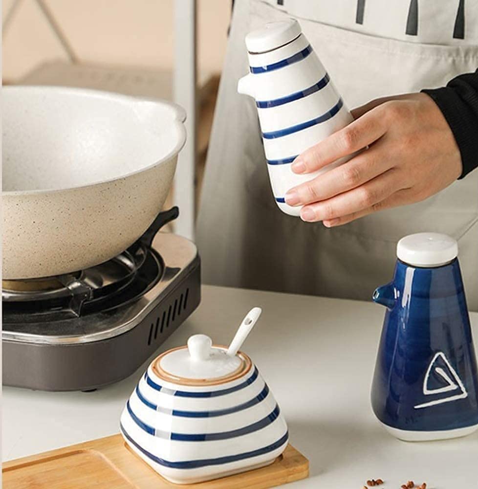Dispensador de Aceite y vinagre, Elegante dispensador de Aceite y vinagre de cerámica, Juego de 3, condimentos y Utensilios de Cocina.
