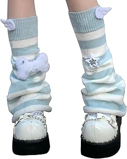 [LAVASEON] レッグウォーマー レディース ギャル 萌え Y2K 星付き 骨 チェーン 美脚 冷え対策 2色 ルーズソックス 羽翼 サブカル系 地雷系 可愛い 量産型 ストライプ 出かけ 通年用 学生 おしゃれ