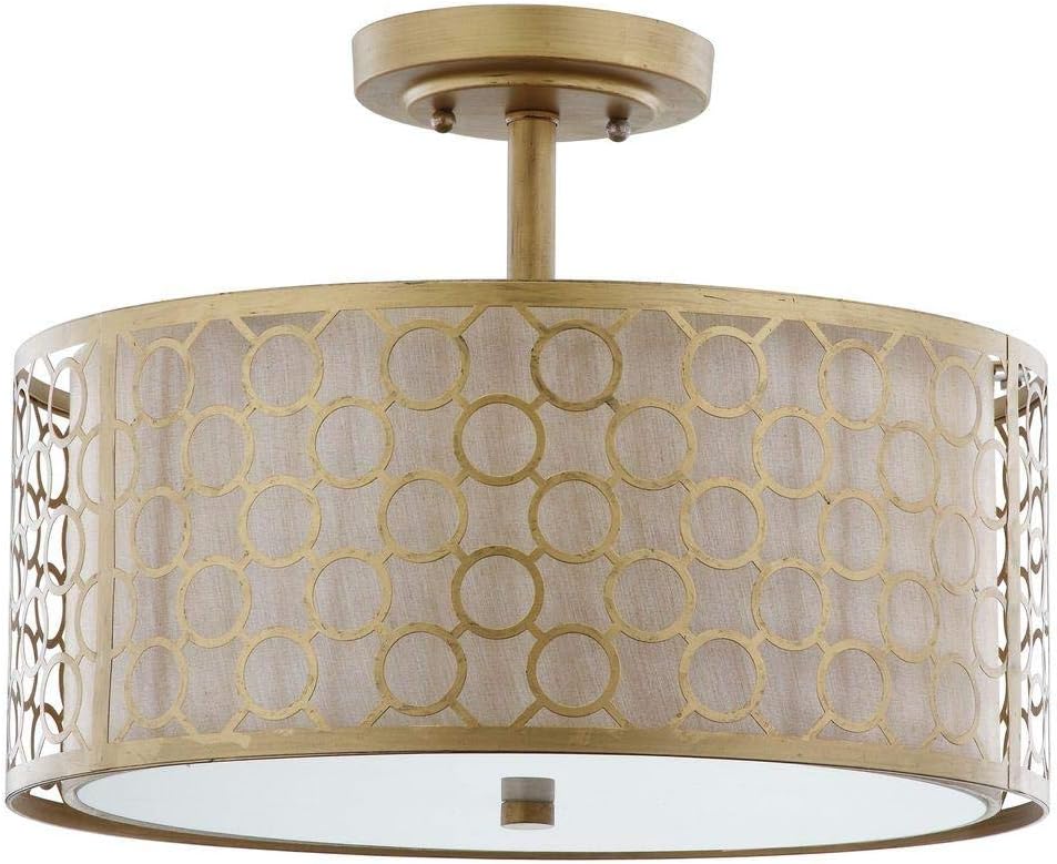 SAFAVIEH Lighting Collection Giotta Farmhouse Antique Gold 16-inch Diameter Semi Flush Mount Ceiling Light Fixture (LED Bulbs Included)