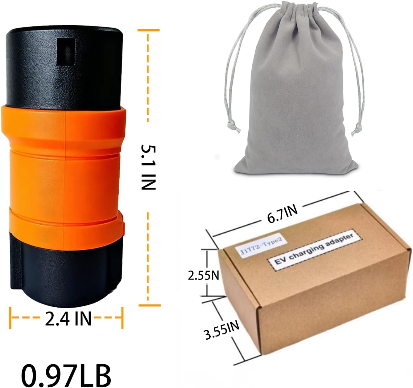 Type 1 to Type 2 EV Charger Adapter | Converts SAE J1772 to IEC 62196 | Electric Vehicle Charging Connector (Orange)