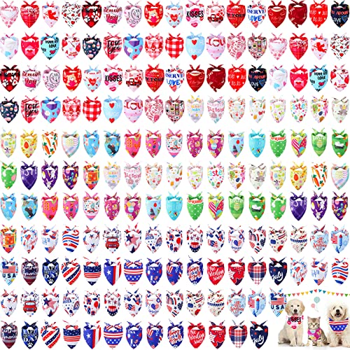 180 Pieces 4th of July Dog Bandana Bulk American Flag Dog Bandanas Patriotic Dog Bibs American Flag Pet Costume Easter Dog Bandanas Holiday Triangle Dog Scarf Dog Cat Outfit for Small to Medium Pet