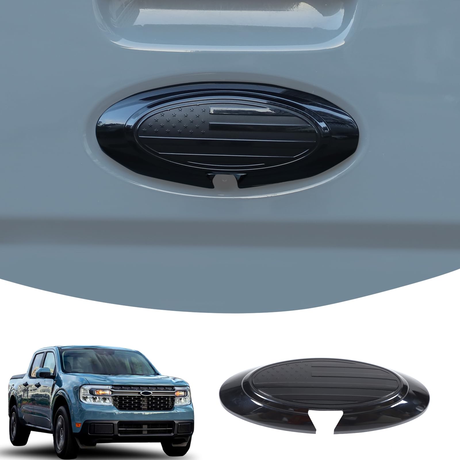 Car Rear Emblems Logo Ring Trim Cover Compatible with Ford Maverick 2022-2025 Grille Rear Trunk Emblem Badge Logo American Flag Decorative Cover
