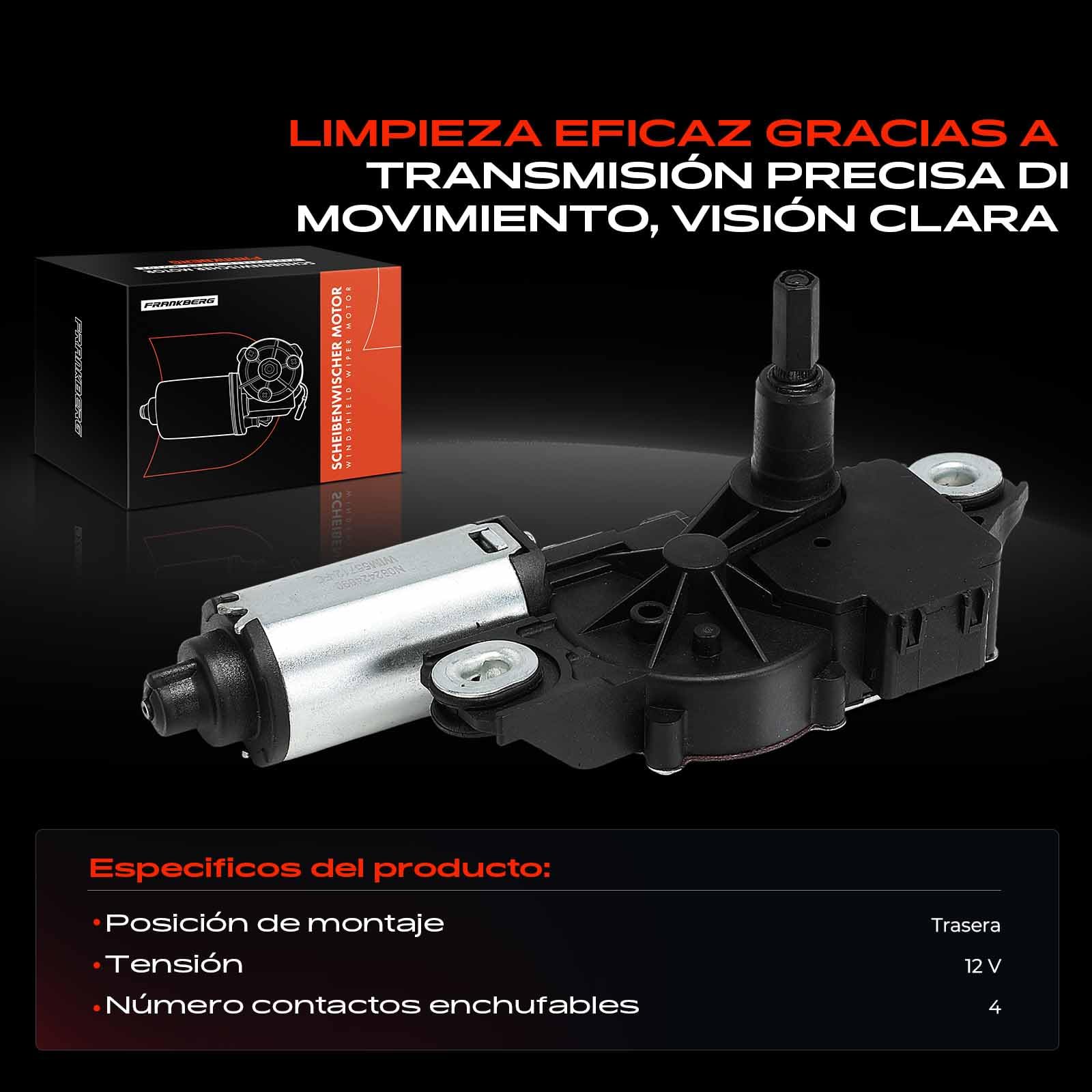 Frankberg Motor del limpiaparabrisas trasero 4 Polos trasero 2K0955712B | Compatible con: C.a.d.d.y III MPV 2CB 2CJ 2KB 2KJ ,C.a.d.d.y III Furgoneta/MPV 2CA 2CH 2KA 2KH