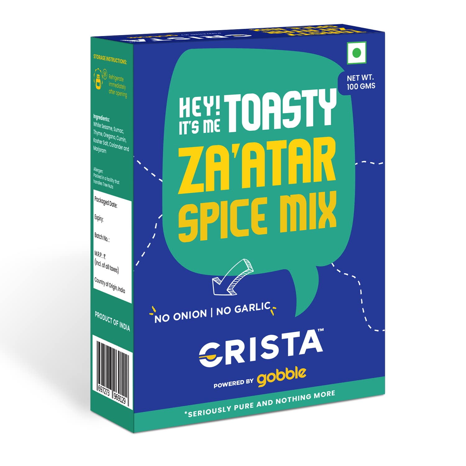 CRISTA Toasty Za’atar Spice Mix Blend | Middle Eastern Flavours | Trans Fat Free | No Onion | No Garlic | Vegan | Zero added Colours, Fillers, Additives & Preservatives | 100 gms (B09Z6QVXKM) Amazon Price History, Amazon Price Tracker