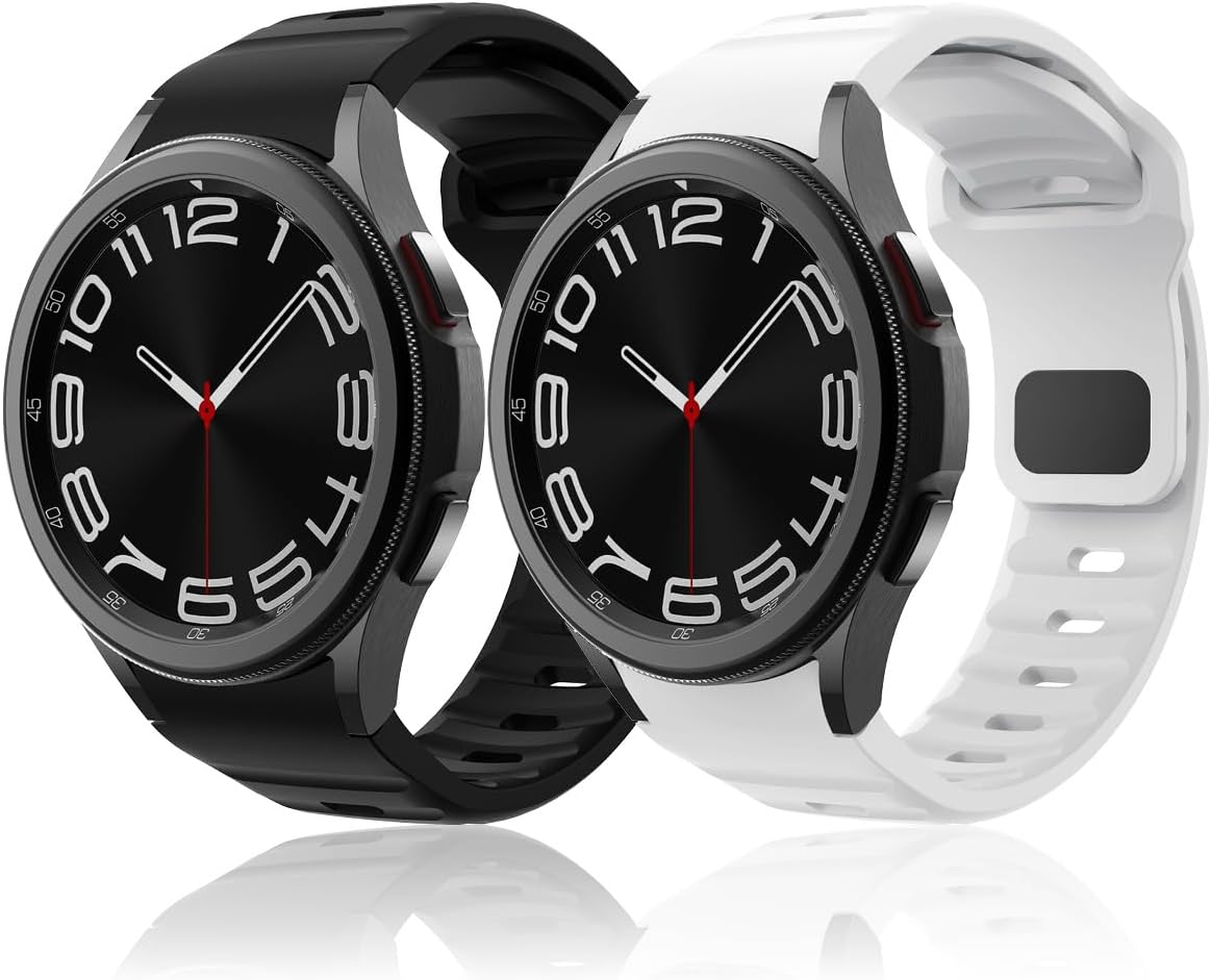Rugged No Gap Band for Samsung Galaxy Watch Band 7 FE 6 5 4 44mm 40mm/Galaxy Watch 6 Classic Bands 47mm 43mm/Watch 5 Pro 45mm/Watch 4 Classic 46mm 42mm, Silicone Wristband Sport Strap Men Women