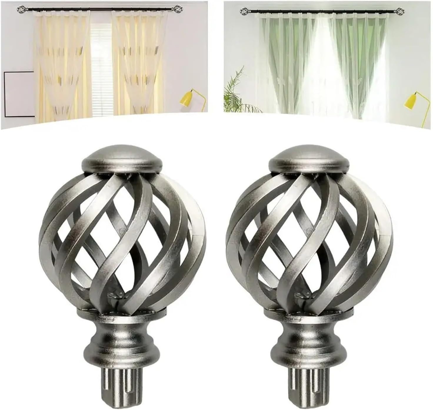 Replacement Curtain Rod Finials Spiral Plastic Window Head(Silver)