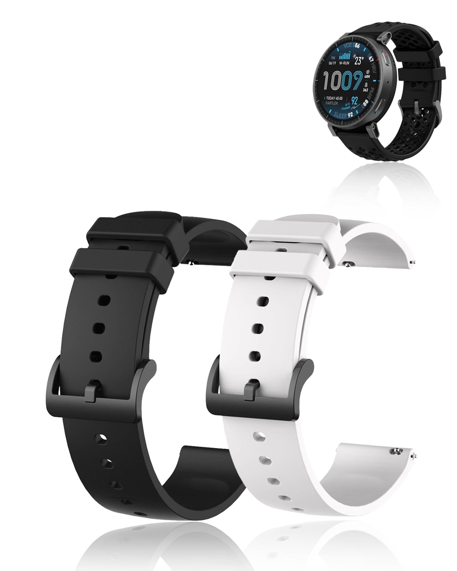 (2 unidades) Pulsera para Amazfit Active Max, correa de silicona compatible con Amazfit Active Max, correa de repuesto respetuosa con la piel, 22 mm (negro y blanco)