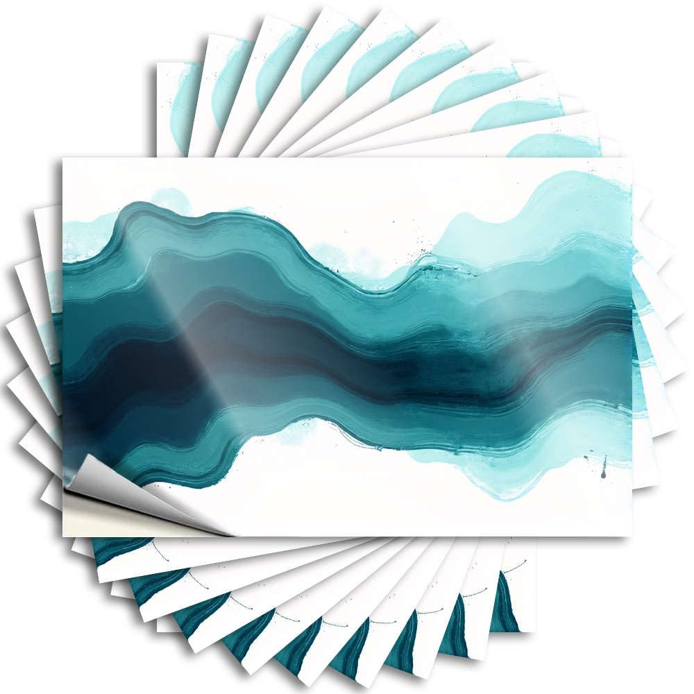 Fzfn Colour Tattoo Porch Decorations Outdoor | Snarky Wall Abstract Wave Pattern In Shades Of Blue. For Billiards(8X12cm)