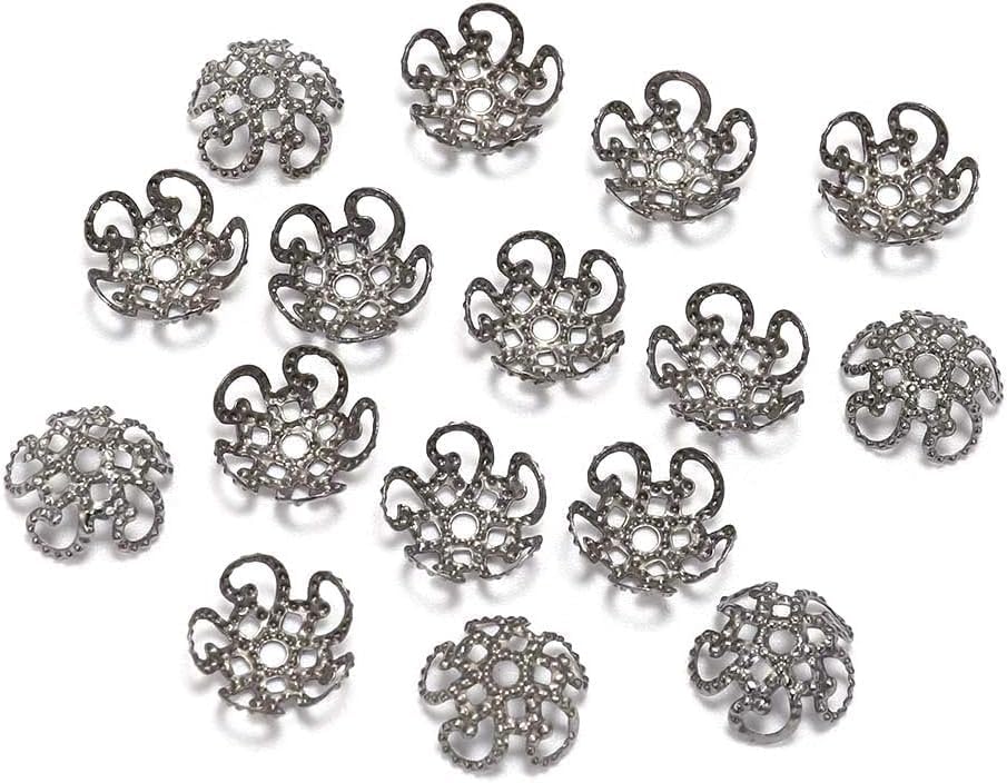 100Pcs Shiny Vintage Filigree, 8mm Silver Flower Bead End Caps Metal Bead Caps for Jewelry Making DIY Bracelet Earrings Arts, Crafts Accessories
