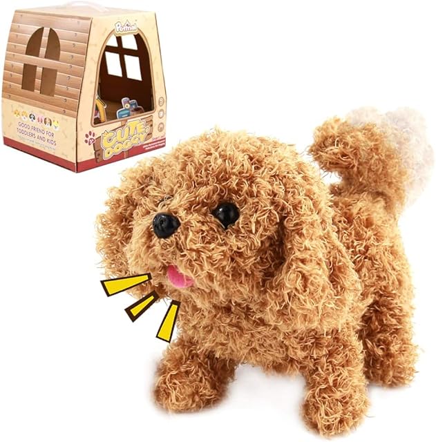 Nuheby Walking Dog Toy Lifelike Doggy Smart Pets Barking Tail-wagging Wagging Simulation Dog Teddy Interactive Toys Crawling Toys for Babies Gifts for 3 4 5 Years Old Kids Boys Girls