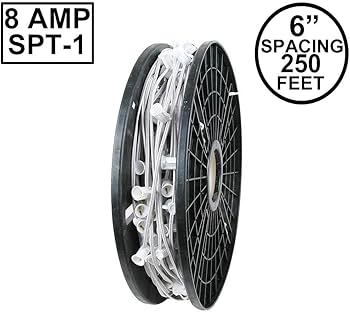 Novelty Lights 250 Feet C9/E17 Socketed Light Spool, 6 Inch