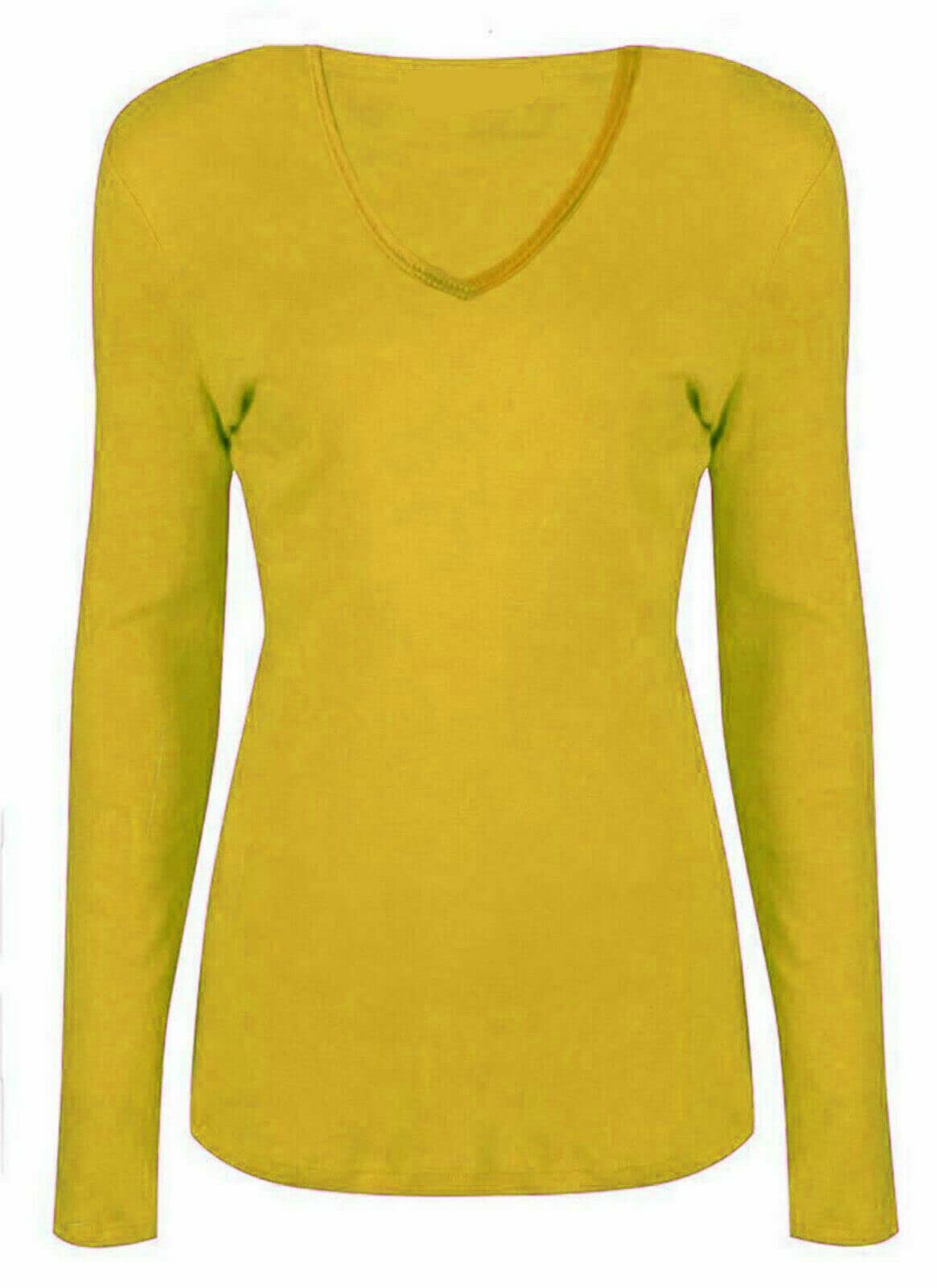 Wearall Women's Mustard New V Neck Stretch Long Sleeve Top 12/14