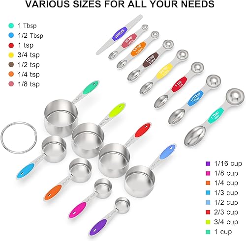 Vista 2 de Wildone - Juego de 8 tazas medidoras y cucharas medidoras magnéticas, 7 cucharas medidoras magnéticas apilables de doble cara, 1 nivelador y 5 mini