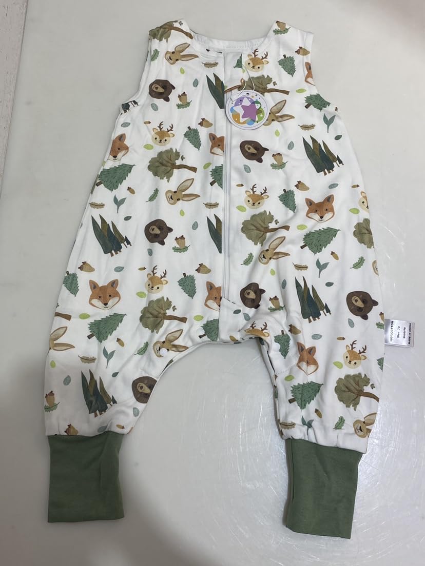 WYTbaby Sacco Nanna Con Piedini 1.0 Tog,100% Cotone Sacco Nanna Primaverile Per Ragazze e Ragazzi, Animali Della Foresta + Verde Chiaro(2 Pezzi)