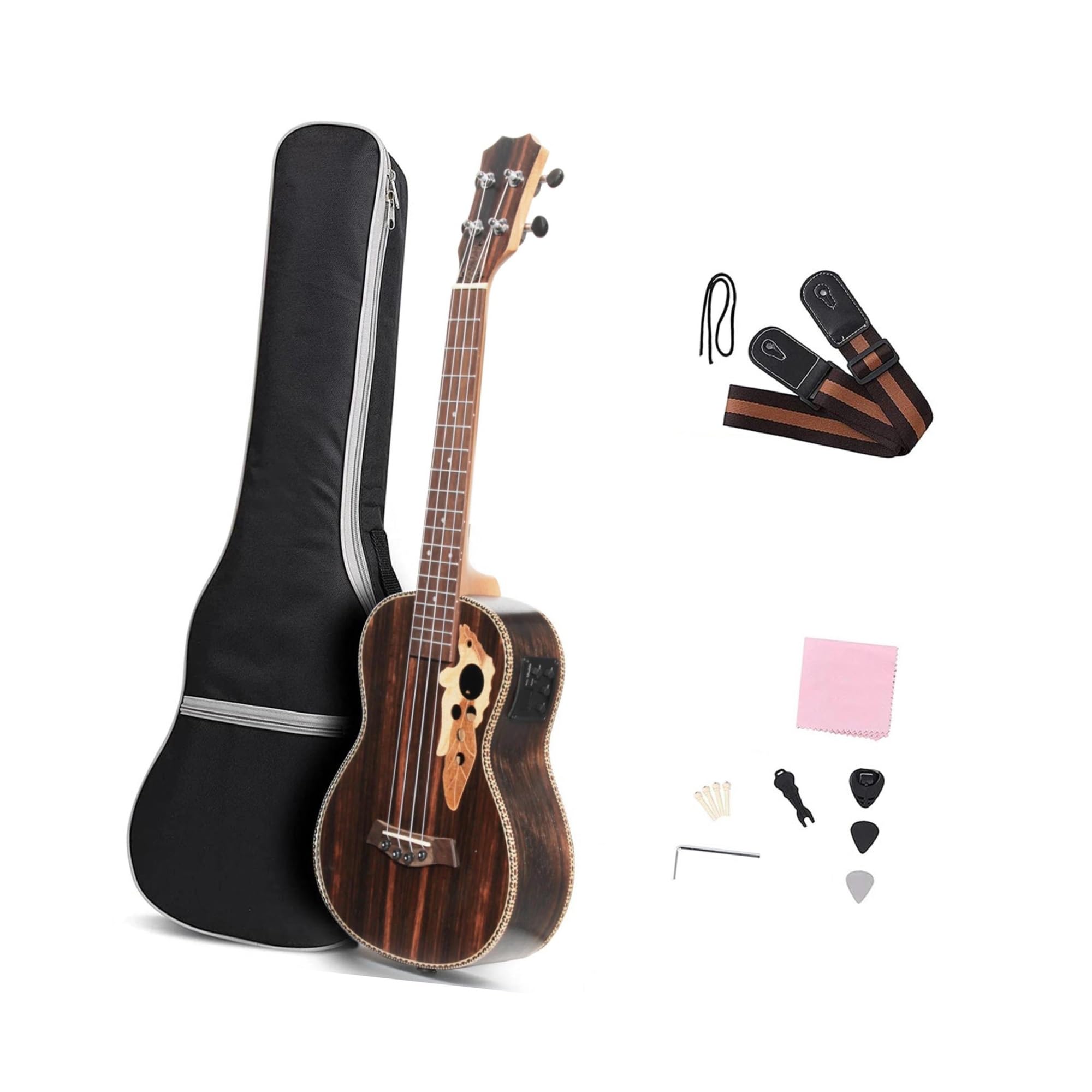 Zestaw 26 Calowego Elektrycznego Ukulele Tenorowego Dla Leworęcznych All Bk Z Prętem Kratownicowym I Korektorem Ukulele Dla Dorosłych