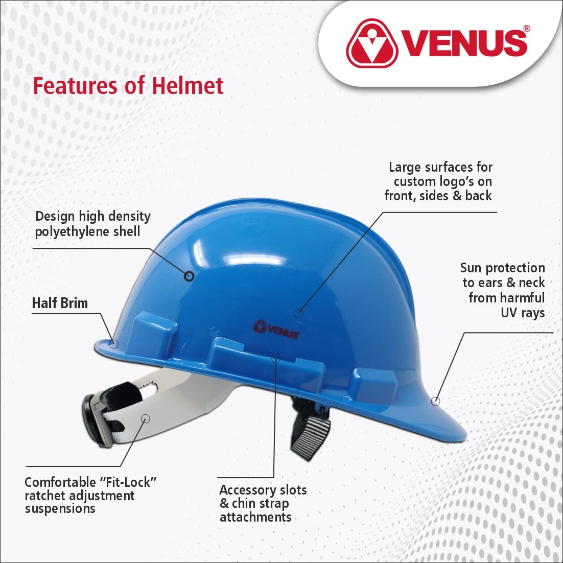 VENUS H-2000 ISI Certified Industrial Safety Helmet for Men – Ratchet Type Adjustment, Chin Strap, Durable Head Protection for Construction, Factory & Outdoor Industrial Work (White) - Image 3 thumbnail