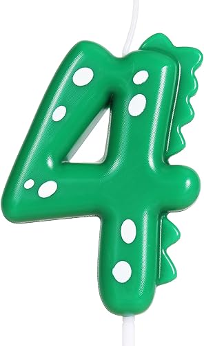 Velas de 4 cumpleaños, vela número 4, decoraciones de fiesta de dinosaurios para cumpleaños, vela verde de feliz cumpleaños para pastel, vela de