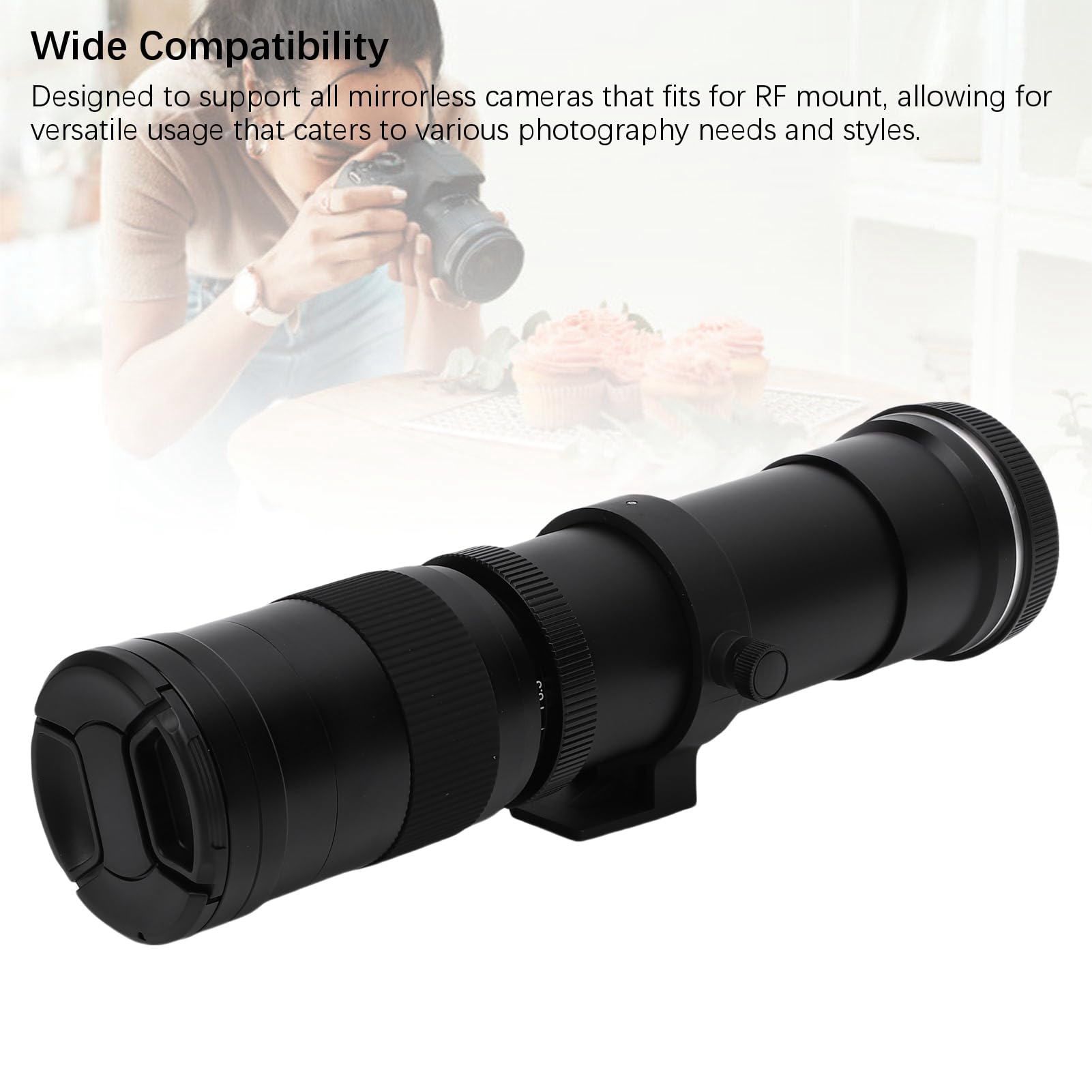Jectse Objectif TéléObjectif Manuel 420-800 Mm F 8.3, Verre Optique en Alliage D'aluminium, Mise au Point Manuelle, Objectif Zoom RF pour Appareil Photo sans Miroir à Monture RF, (Black)