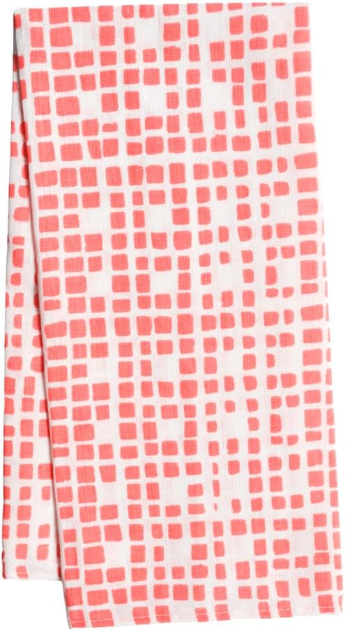 Rangemark Dish Towel, Grid, Crushed Coral, 100% Organic Linen