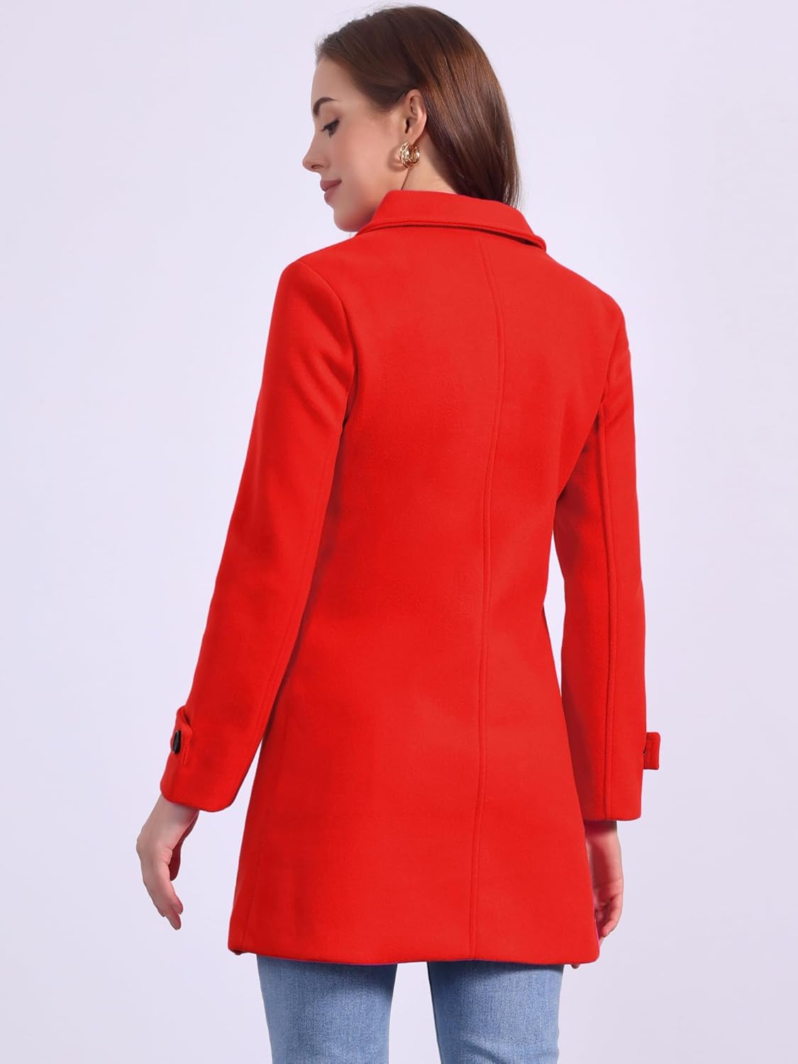 Allegra K Women's Winter Outerwear Overcoat Peter Pan Collar Mid-thigh A-line Single Breasted Pea Coat - Image 4