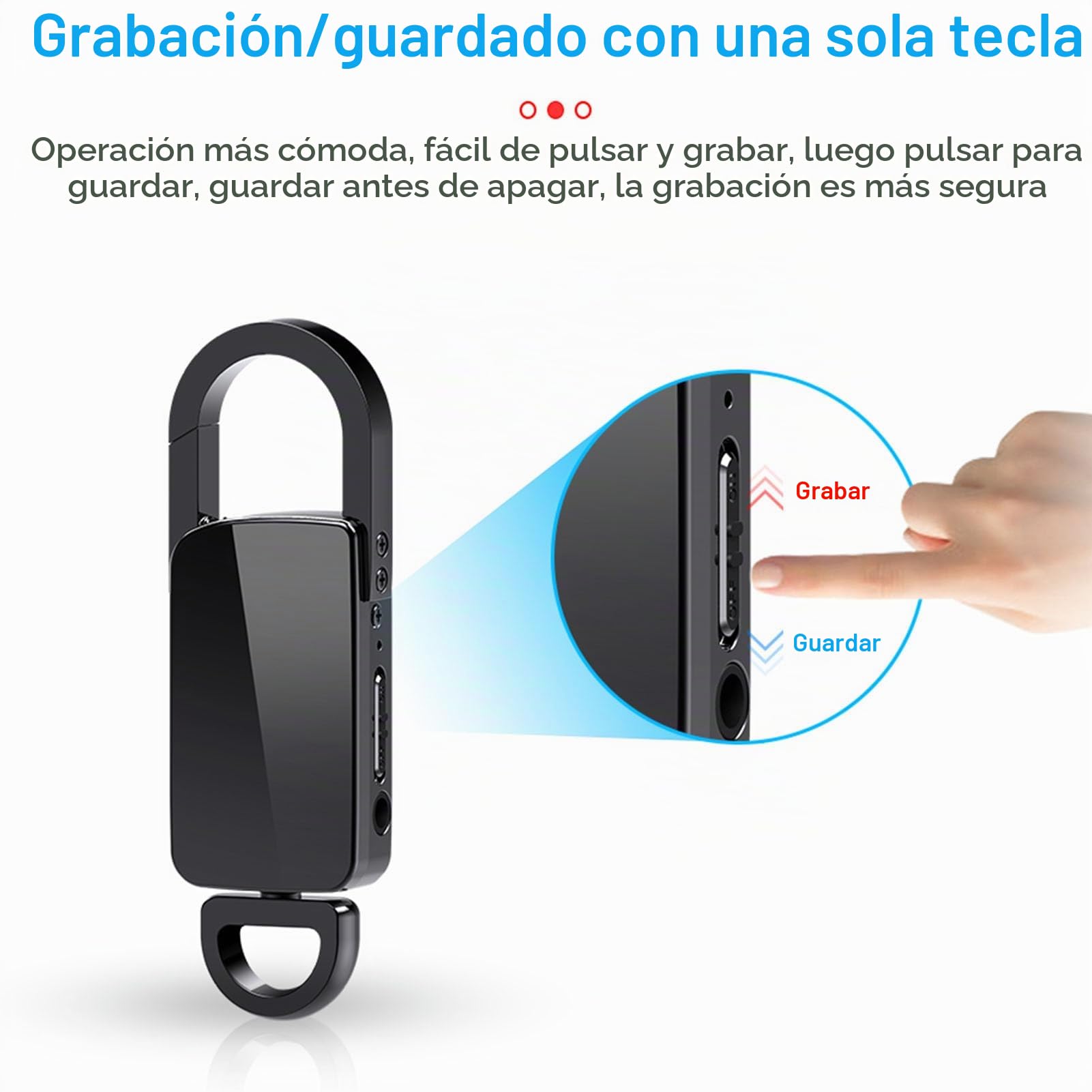 Grabadora Activada por Voz, Dispositivo de Grabación Portátil para Trabajo, Conferencias, Reuniones, Diseño de Llavero Grabadora de Voz Inteligente con Micrófono Inteligente,