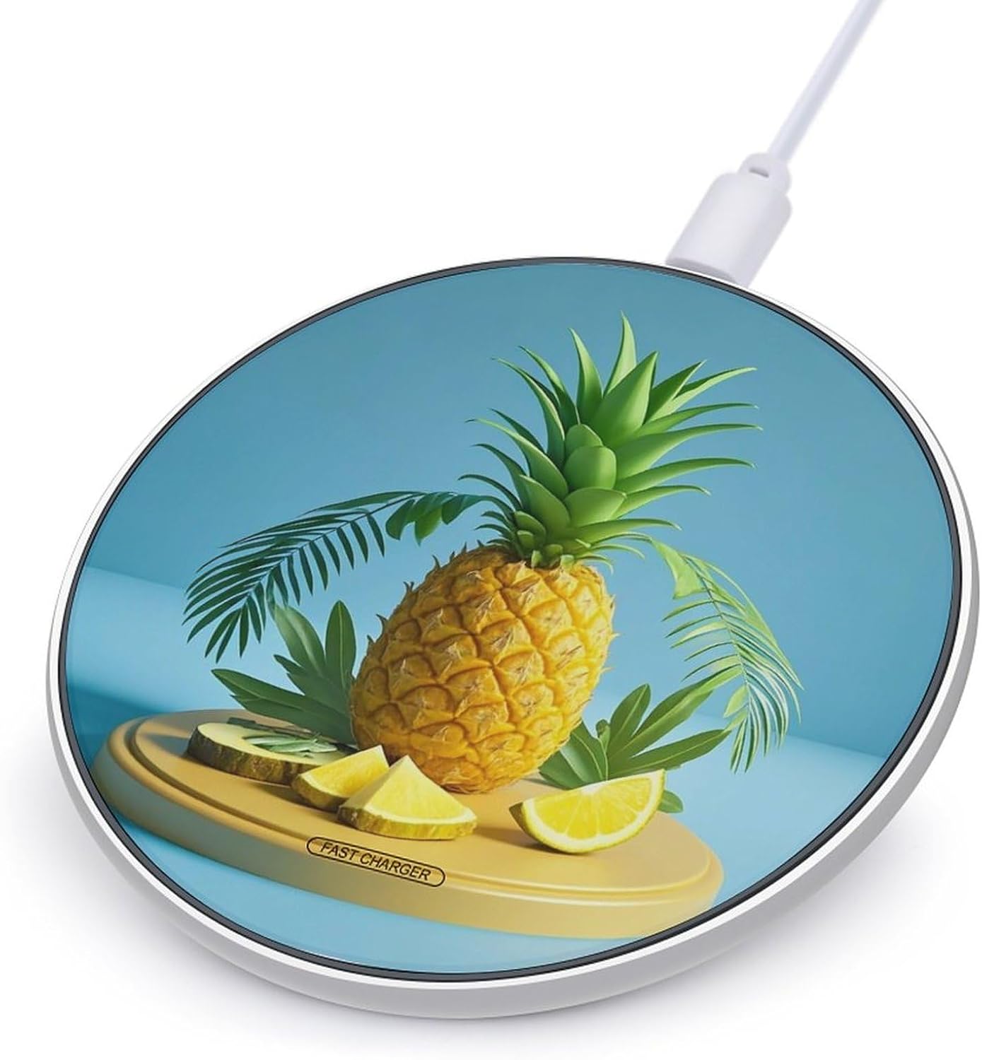 Tropical Pineapple Wireless Charger 10W Max Fast Wireless Charging Pad Lightweight Charging Station Portable Ultra Slim Charger Mat for Most Phone for Travel Home Office Desk