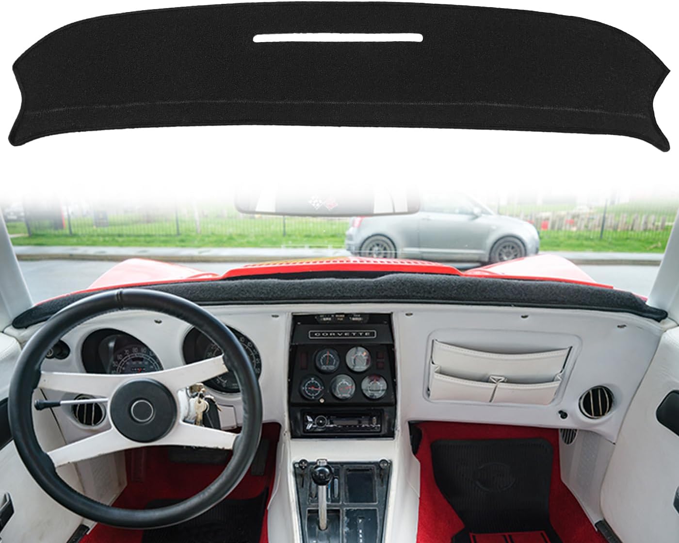 Dash Cover Mat Custom Fit for Chevy Chevrolet Corvette Dashboard Cover Cap Pad Carpet Protector (Black) F251