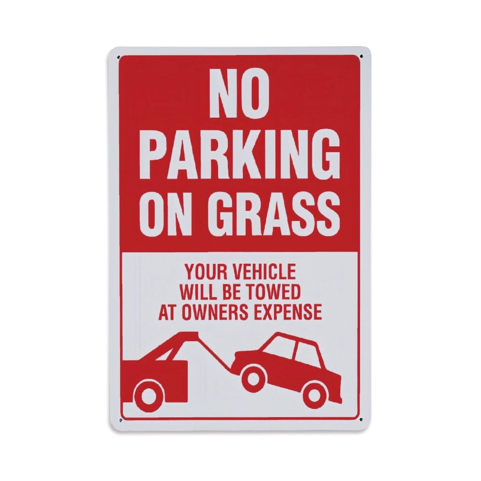 No Parking On Grass Tow Warning Sign Vintage Aluminium Metal Sign, Retro Wall Decor for Home, Bar, Garage & Farmhouse 30x20cm