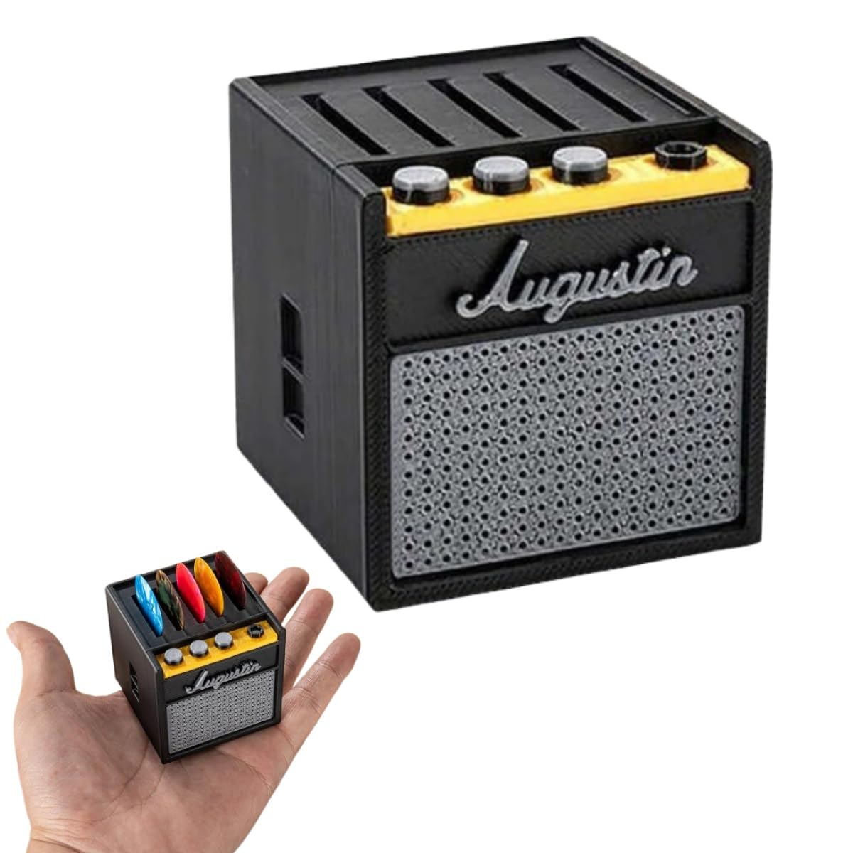 GenericGuitar Pick Holder Case 3D Printed Plectrum Display Stand Pick Slot Storage Box Amp Speaker Organizer Container Gifts for Musicians & Guitar Players Lovers