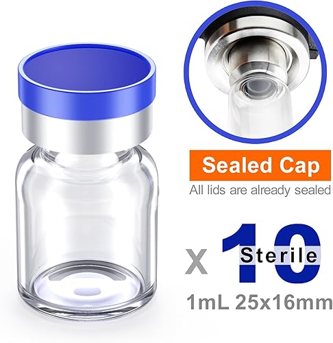 Miniatura 9 de ZHANXUBIO Viales vacíos estériles con puerto de inyección autorreparable y tapa de plástico de aluminio, paquete estéril (10 unidades de ámbar de
