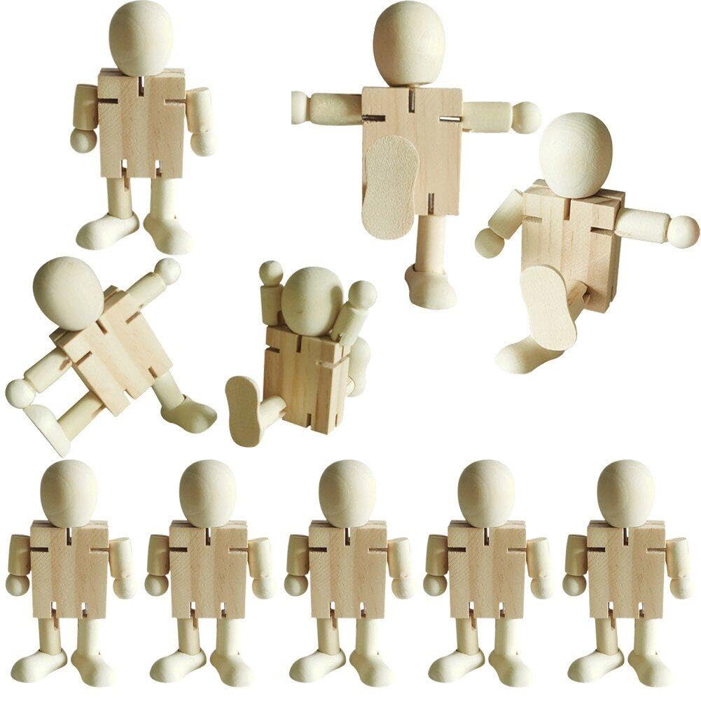Figurines de robots en bois naturel inachevé x10 pour peinture et DIY créatif