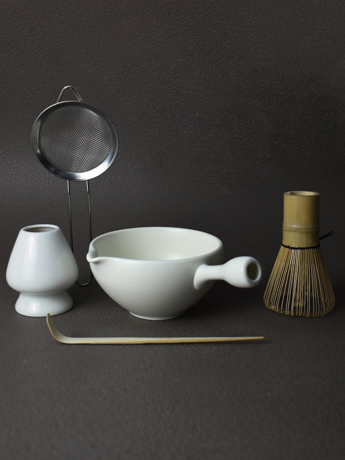 Artcome 4-Piece Matcha Tea Set - Complete Japanese Ceremony Kit With Bowl Whisk Whisk Holder Scoop Guide Mottled Green