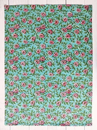 Avka Studio Craftbot 100% Cotton Decorative Kitchen Towels - Set Of 3 Dishcloths - 19 X 27 Inches - Teal Floral Kitchen Towels - Absorbant Kitchen Dish Towels For Dryng Dishes - Indian Block Print Cute Tea Towels thumb #2