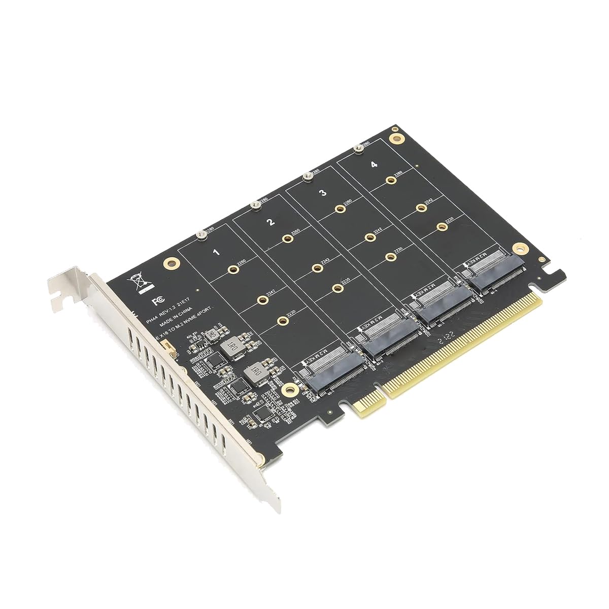 Sarini Carte d'extension de contrôleur hôte 4 Ports NVMe vers PCI-e, Prise en Charge 2230 2242 2260 2280, Adaptateur M.2 NVME vers PCIe X16 (Noir)