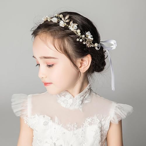 Miniatura 2 de YoralCrea Diadema para niña de flores, diadema de cristal de princesa, corona de flores y perlas, accesorios para el cabello para fiesta de