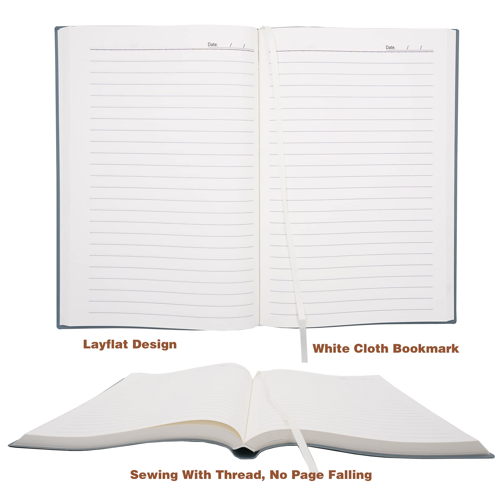 Grand carnet de notes épais, papier ligné, A4 21,3 x 29 cm, 416 pages, couverture en similicuir souple (vert, ligné)