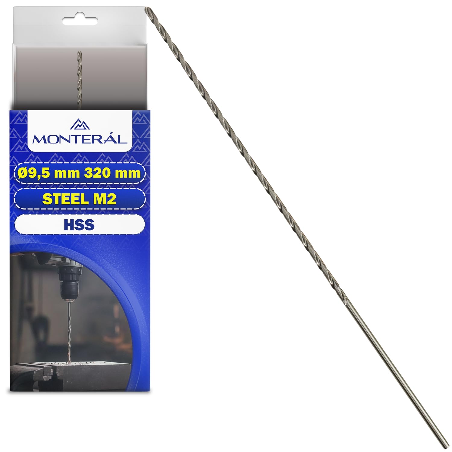 HSS Broca para Metal Duro Largo Ø 9,5 mm 320 mm en Acero Aleado Templado M2 - Broca Metal Duro Puede Usarse para Hierro Acero Metales No Ferrosos - MONTERAL