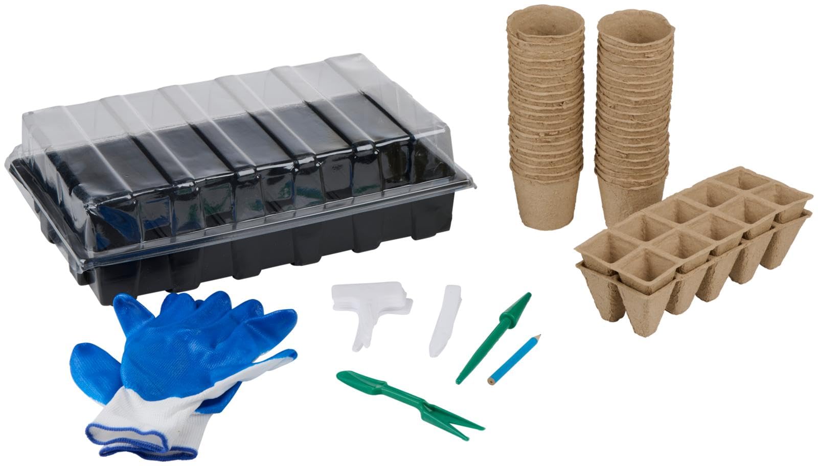 Muddy Hands 68Pcs Plant Growing Kit With Propagator Tray & Humidity Dome, Biodegradable Pots, Seed Starter Trays, Garden Tools & Labels – Complete Indoor & Greenhouse Seed Starting Set