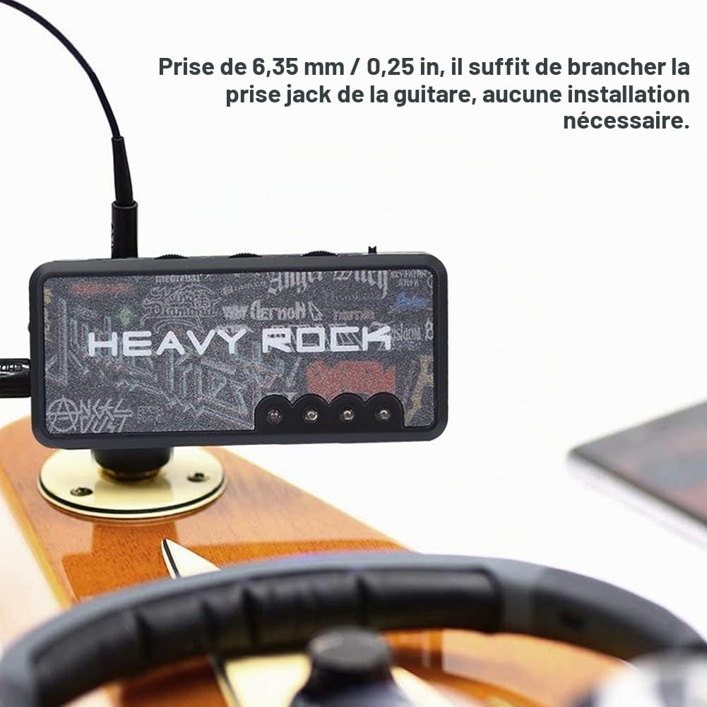 Ampli Casque pour Guitare, Mini Amplificateur de Casque de Guitare avec Effet Wah Rechargeable, Prise de 6,35 mm / 0,25 Pouce