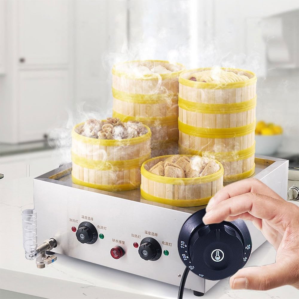 HTTGDGDH 4-Hole Electric Steamed Bun Machine, Commercial Food Bread Bun Steamer, Dry Boiling Alarm, Suitable For Home Stores Cafeterias,