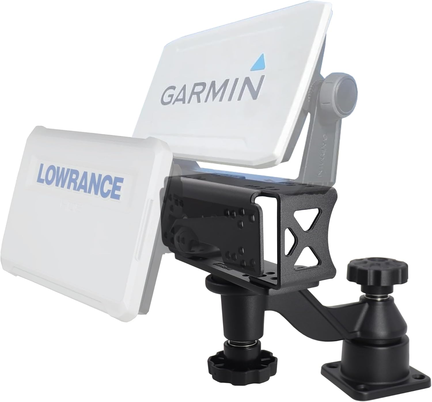 Aluminum Dual Fish Finder Mount, Marine Electronics Mount with Reinforced Adjustable Arm for 5"-10" Dual Fish Finder Screen, Compatible with Garmin, Lowrance, Humminbird and More