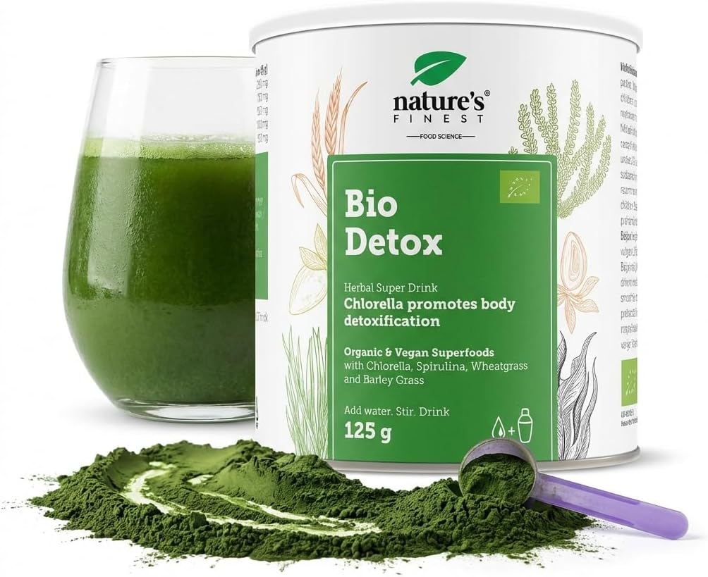Nature's Finest by Nutrisslim BIO Detox Superfood Mix Green Powder for Detox Cleanse, Immune System Booster with High Protein, Fibre, Iron & Vitamin C - Certified Organic, Vegan, 125 g