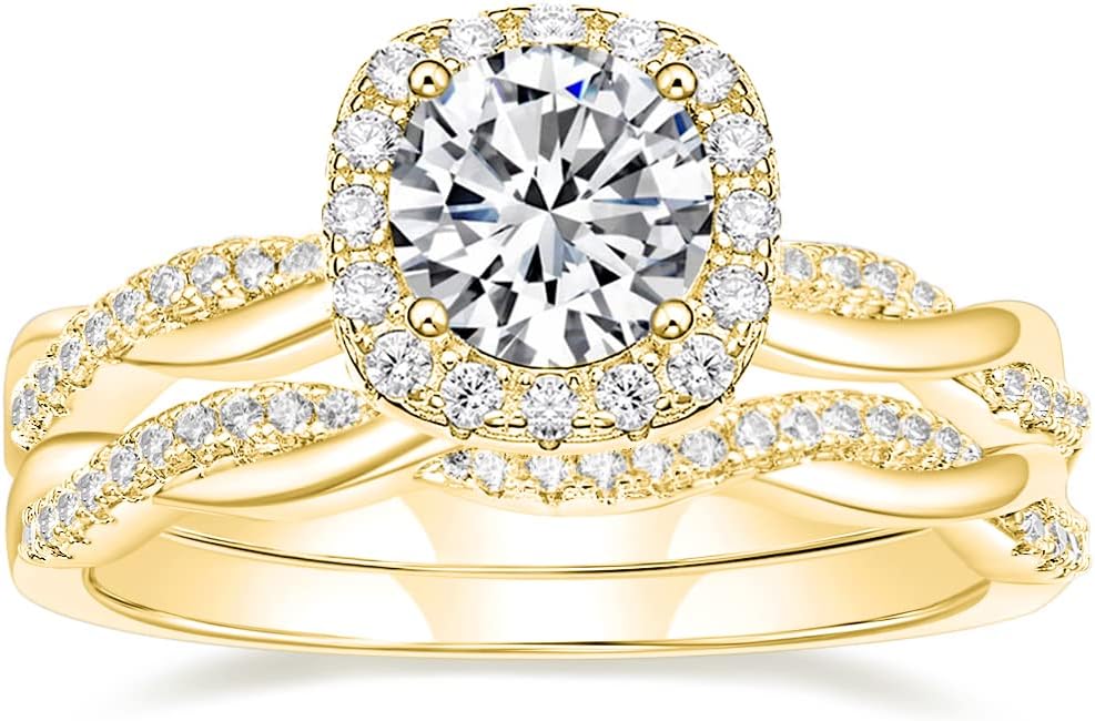 Mameloly 1.2ct Wedding Rings for Women Bridal Rings Sets Round Cut Cubic Zirconia Halo CZ Engagement Rings Twisting Infinity Pave Set Size 4-12