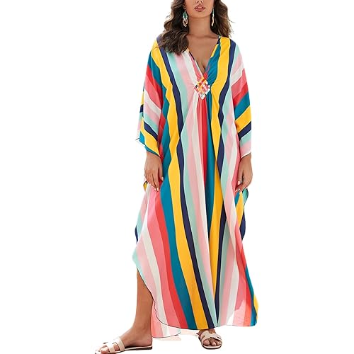 Kaftan Dresses for Women Plus Size Batwing Sleeve Caftans Long Bathing Suit Cover Up Maxi Beach Dress Loungewear