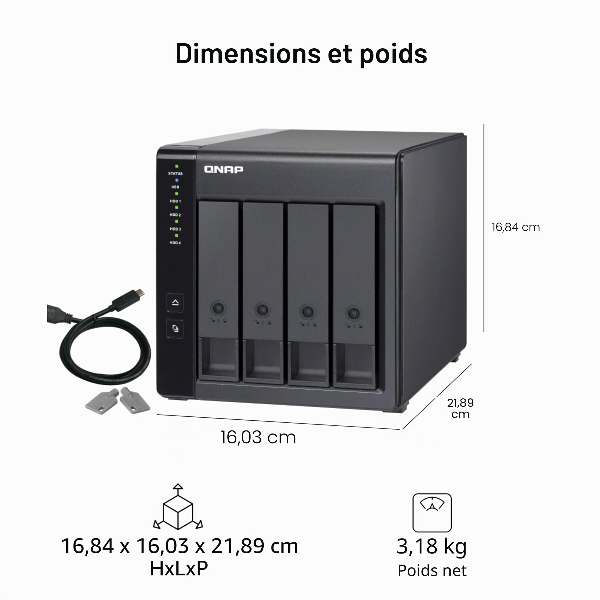 QNAP TR-004 4 Baies USB Type-C Direct Attached Storage (DAS) avec Raid matériel (sans Disque)