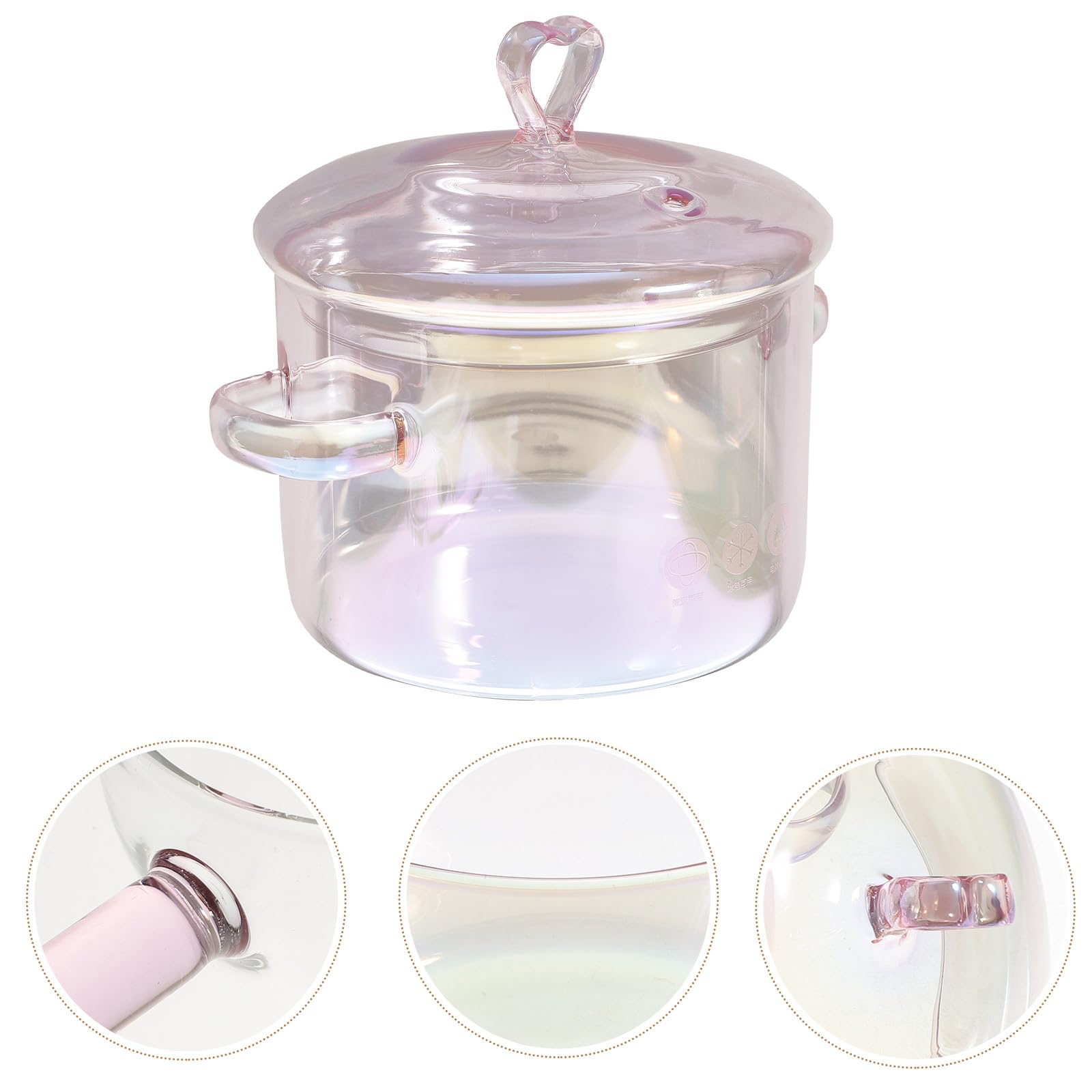 Olla de Vidrio Rosa de 1500ml con Asa y Cuchara para Cocina