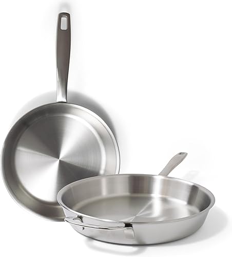 Alva Maestro - Juego de sartenes de acero inoxidable no tóxico de 9.5 y 11 pulgadas, PFAS, PFOA, sin PTFE, sartenes de acero inoxidable de 5 capas