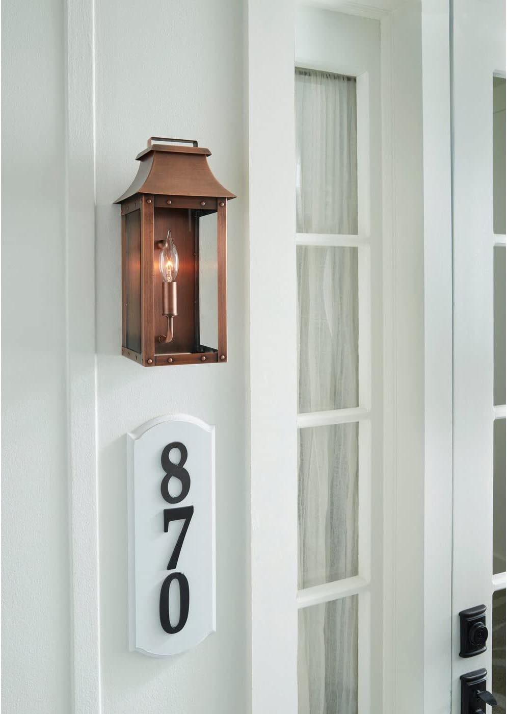 Acclaim Lighting 8413CP | Vintage Solid Copper One Light Dimmable Wall Mounted Outdoor Wet Rated Lantern with Clear Glass | Hand Crafted Classic Colonial America Design (Copper Patina - Style Three)