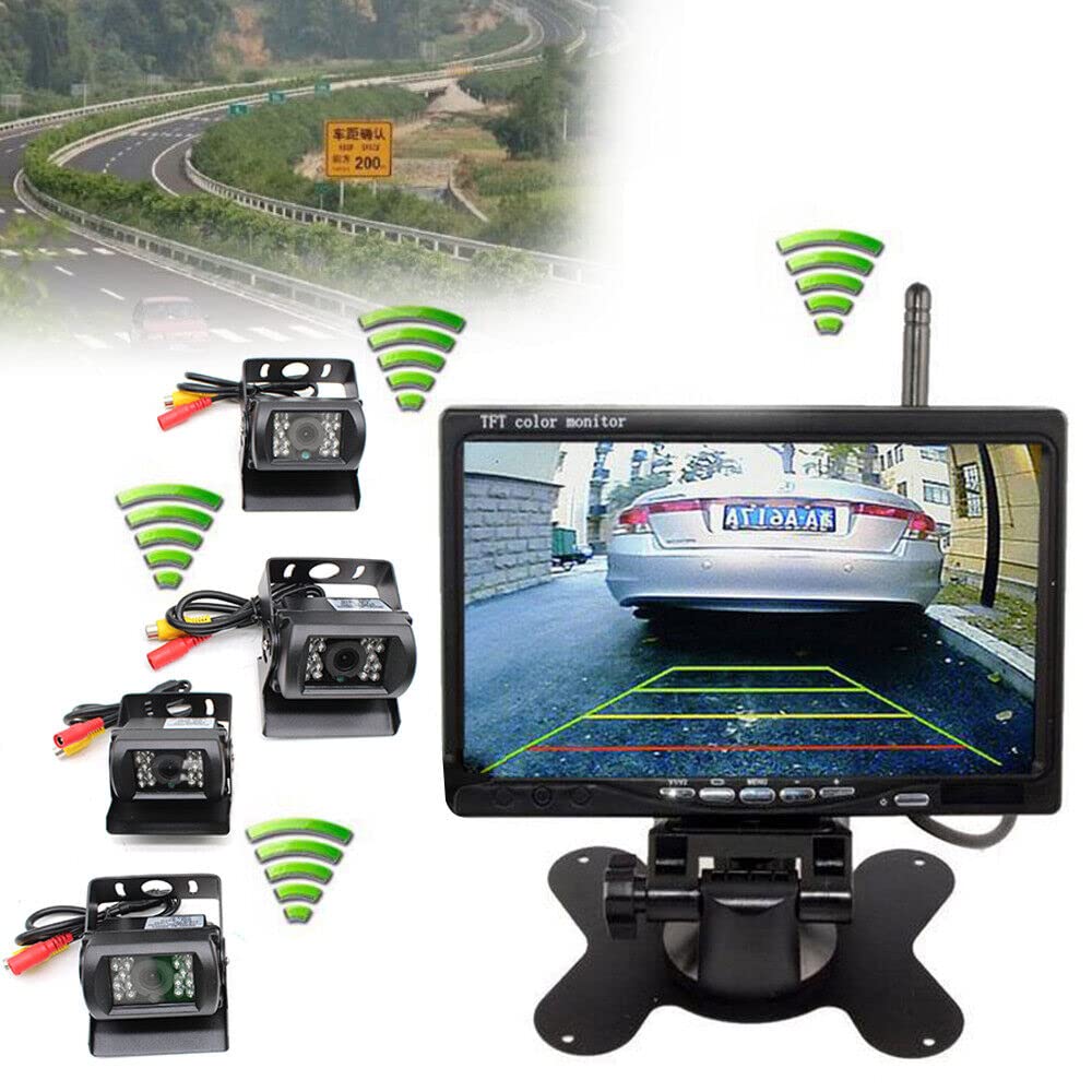 Bezprzewodowa cyfrowa kamera cofania z 4 bezprzewodowymi kamerami zapasowymi 7-calowy ekran LCD Bezprzewodowy monitor panoramiczny